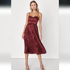 Lulu's Wine Satin‎ Midi Dress